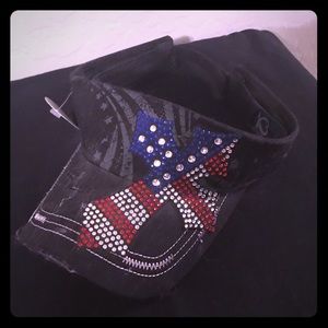 Black distressed visor with bling